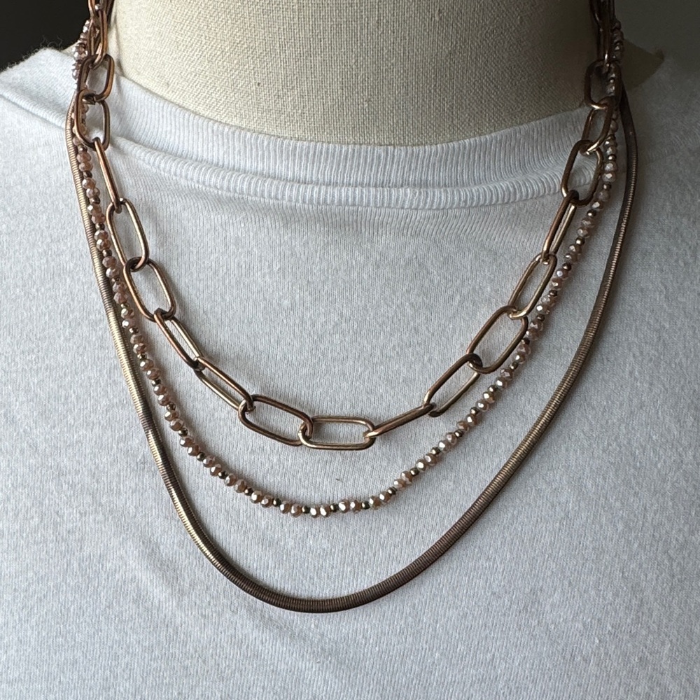 Triple Strand Rose Gold Layered Necklace